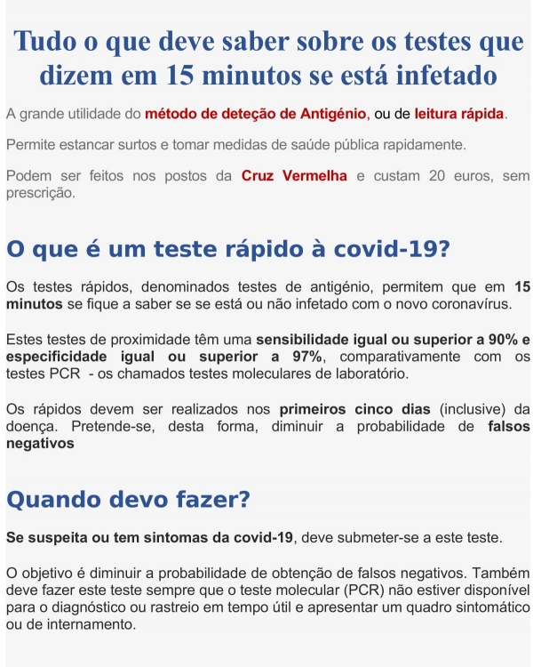 Teste de pesquisa de Antigénio com leitura rápida